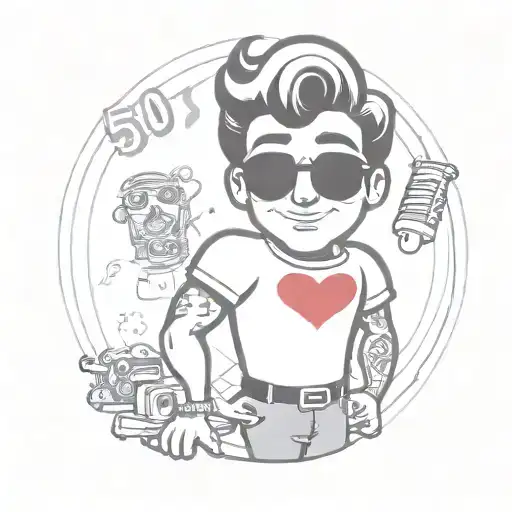 50s lol doll man, grease style tattoo design idea