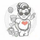50s lol doll man, grease style tattoo design idea
