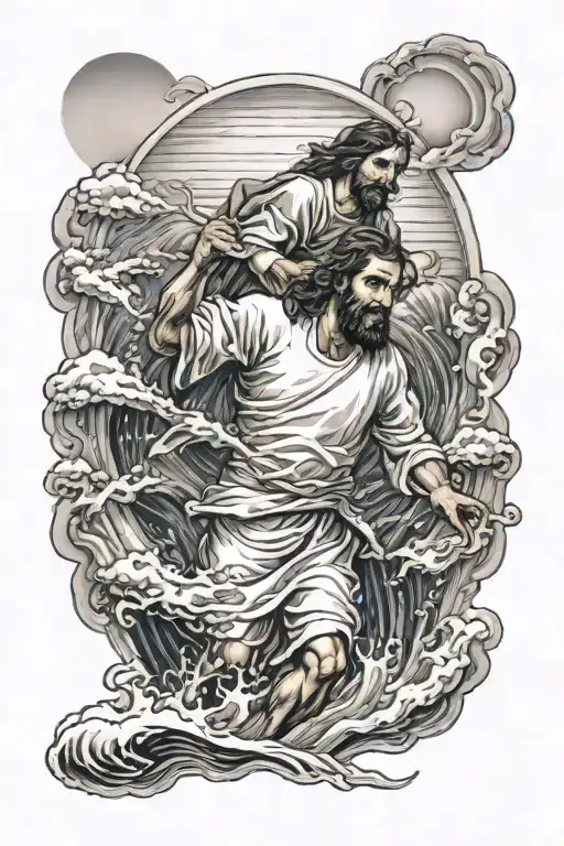 Jesus saving peter from drowning tattoo design idea
