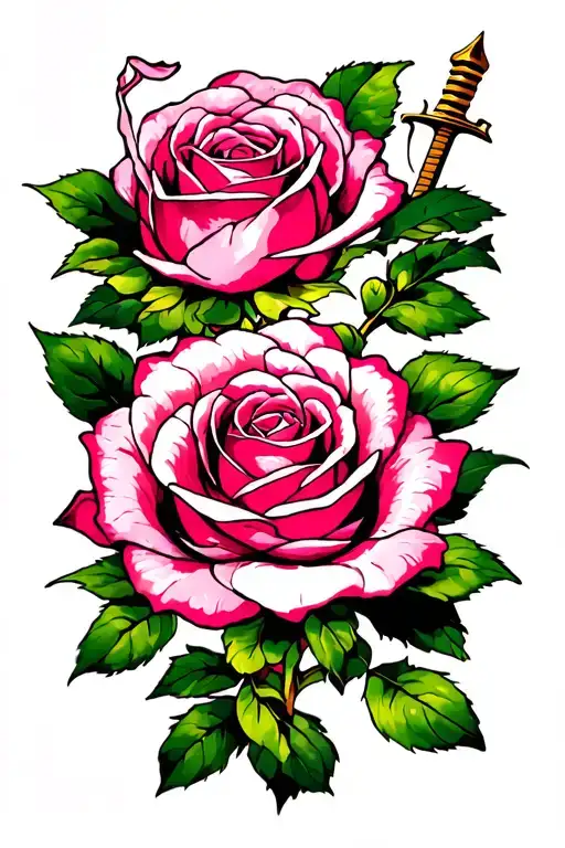 A beautiful hybrid tea rose intertwined with a Jian Sword tattoo design idea
