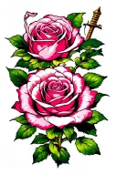 A beautiful hybrid tea rose intertwined with a Jian Sword tattoo design idea
