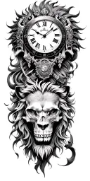 Clock Skull Lion Samurai tattoo design idea