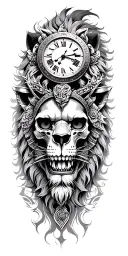 Clock Skull Lion Samurai tattoo design idea
