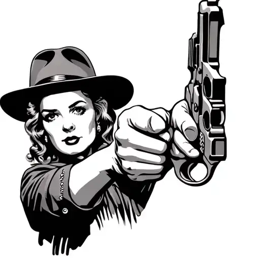 Bonnie And Clyde pointing guns tattoo design idea