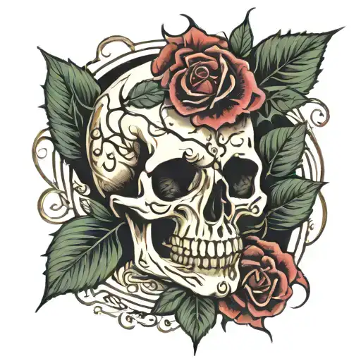 Skull Roses with Thorns tattoo design idea
