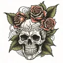 Skull Roses with Thorns tattoo design idea