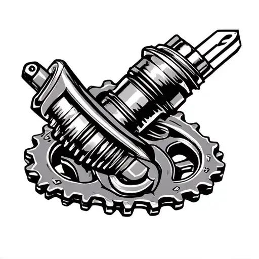 mechanics tools intertwined, Speedo sparkplugs chain sprockets, like father like son  tattoo design idea