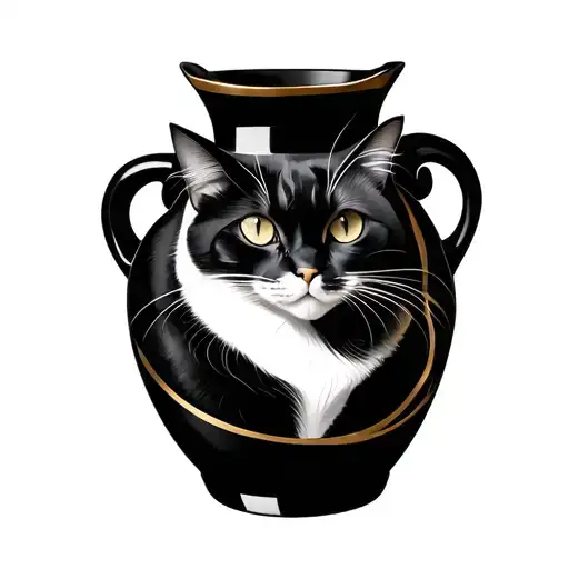 kintsugi vase with cat on it  tattoo design idea