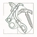 A creative tattoo design combination of tools of gold smithing, the tools must be twisted around each other. Colorful.,  tattoo design idea