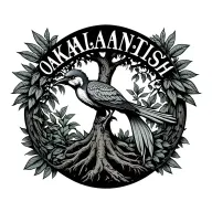 Oaklandish tree logo with quetzal bird around it with its long tail tattoo design idea