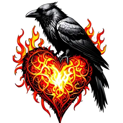 celtic crow and firey heart tattoo design idea