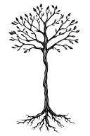 oak tree 1/2 with leaves and 1/2 no leaves with roots tattoo design idea