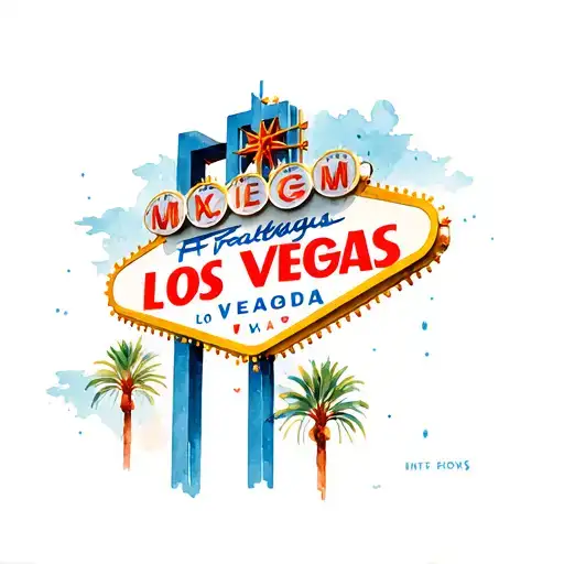 los Vegas sign with a robin sitting on it tattoo design idea