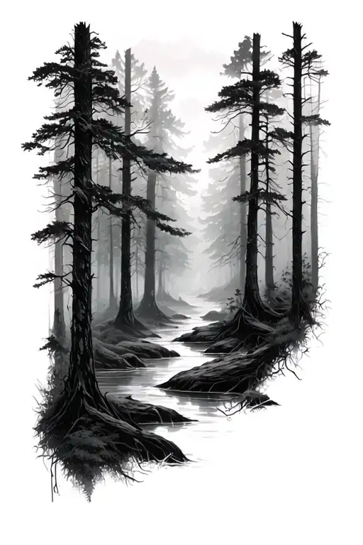 foggy forest half sleeve tattoo design idea