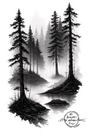 foggy forest half sleeve tattoo design idea