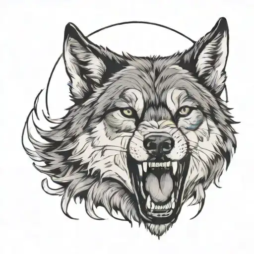 wolf open mouth tattoo design idea