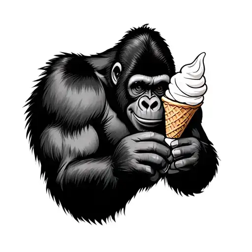gorilla holding an ice cream cone while smiling tattoo design idea