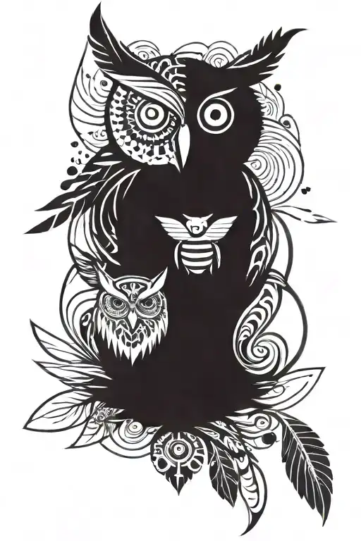 animal totem: owl, bear, bee, cat tattoo design idea