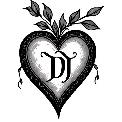 A heart and the initials D and J in it tattoo design idea