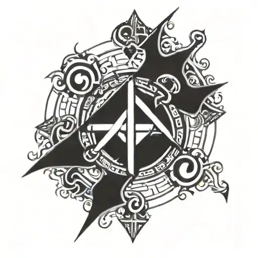 A mystical jinx symbol intertwined with arcane runes tattoo design idea