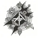 A mystical jinx symbol intertwined with arcane runes tattoo design idea