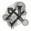 A mystical jinx symbol intertwined with arcane runes tattoo design idea
