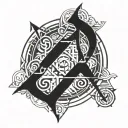 A mystical jinx symbol intertwined with arcane runes tattoo design idea