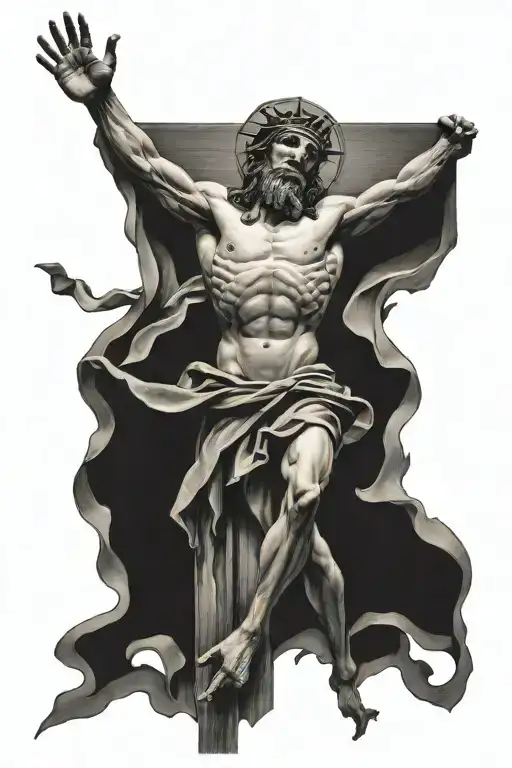 arm of Christ and crucifixion tattoo design idea