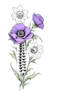 spinal tattoo with a violet, poppy, and a narcissus tattoo design idea