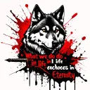 dagger wolf and quote "what we do in life echoes in eternity" tattoo design idea