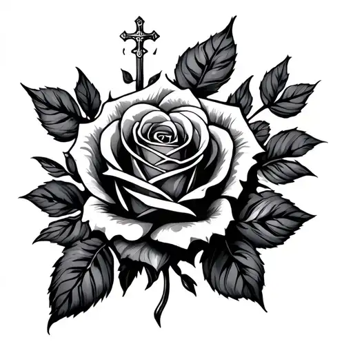 cross and roses  tattoo design idea
