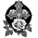 cross and roses  tattoo design idea