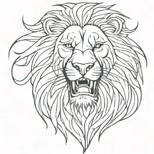 simple abstract outline of roaring lion face with OCD inside representing tattoo design idea