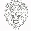 simple abstract outline of roaring lion face with OCD inside representing tattoo design idea