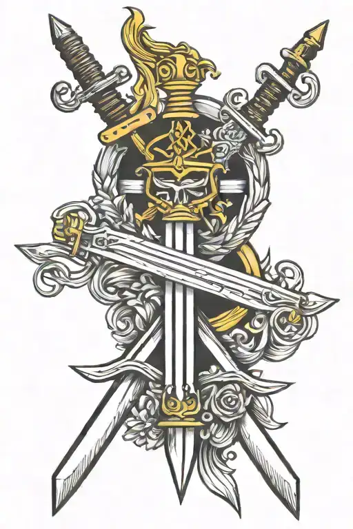 Three parallel swords tattoo design idea