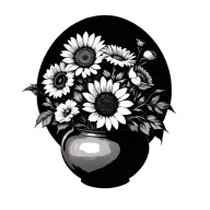vase with roses, Daisy's, sunflowers, and poppys growing tattoo design idea