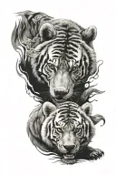 bear with a tiger cub playing tattoo design idea