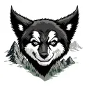 a real Wolverine animal overlooking mountain and forest tattoo design idea
