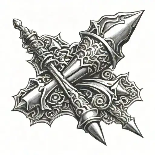 medievel mace snapped in half tattoo design idea