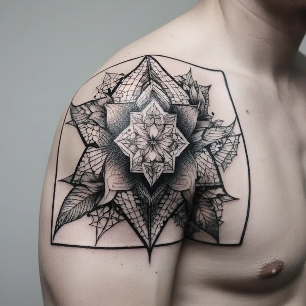 A geometric design incorporating subtle imagery of the clitoris and labia tattoo design idea