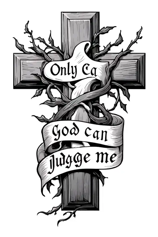 Cross with vines wrapped around it with the words only god can judge me  tattoo design idea
