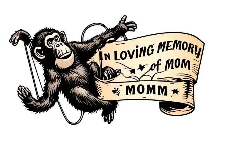in loving memory of mom tattoo with a monkey swinging tattoo design idea