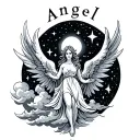 The name Angel, with clouds and stars tattoo design idea