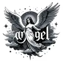 The name Angel, with clouds and stars tattoo design idea