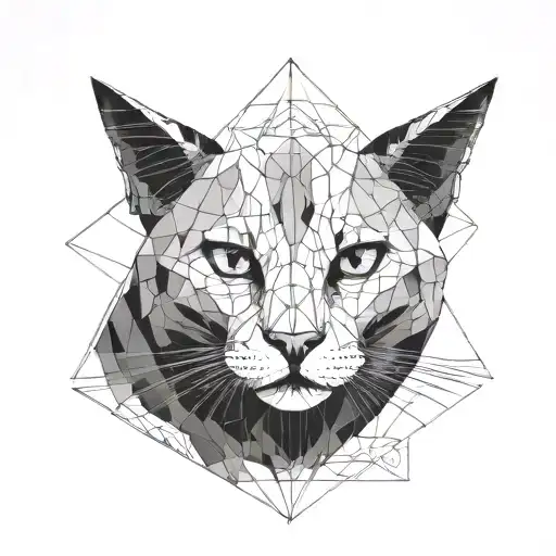 cat head separated in the middle with a vertical line, one side black the other white, outside lines and shapes tattoo design idea