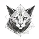 cat head separated in the middle with a vertical line, one side black the other white, outside lines and shapes tattoo design idea