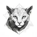 cat head separated in the middle with a vertical line, one side black the other white, outside lines and shapes tattoo design idea