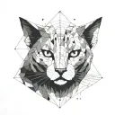 cat head separated in the middle with a vertical line, one side black the other white, outside lines and shapes tattoo design idea