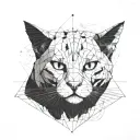 cat head separated in the middle with a vertical line, one side black the other white, outside lines and shapes tattoo design idea