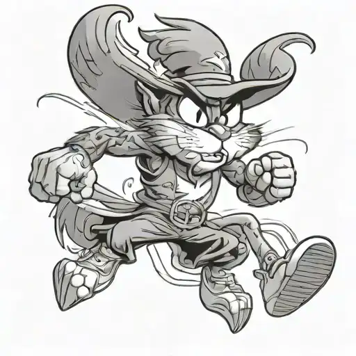 A 3D render of a realistic scene from Looney Tunes where the character Taz from the animation is spinning in a tornado tattoo design idea